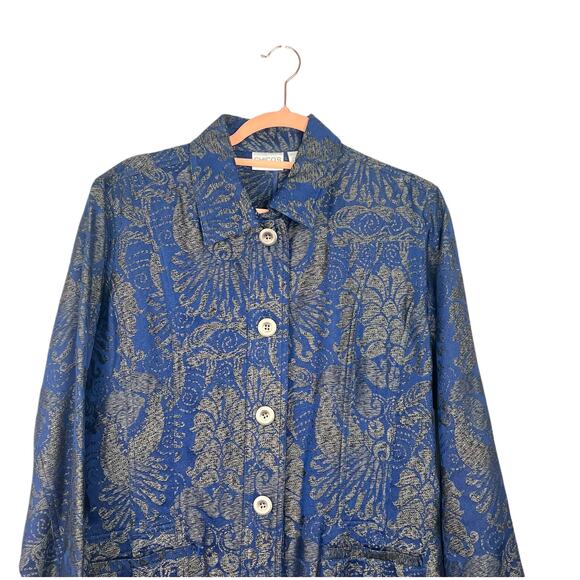 CHICO’S Cobalt & Pewter Button Front Brocade Jacket  12/14 Whimsigoth Fairy - Picture 1 of 8